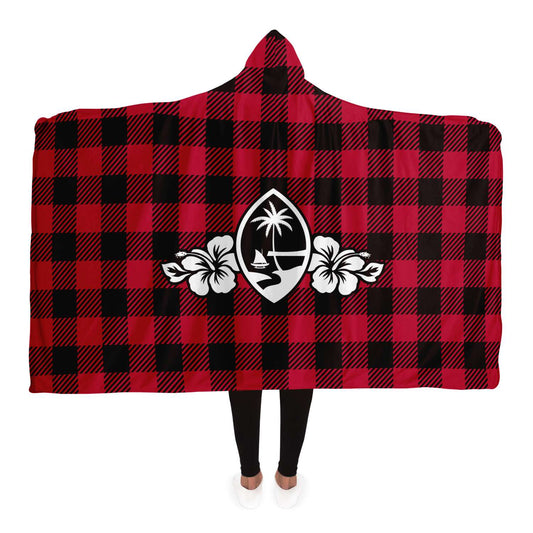 Guam Hibiscus Buffalo Plaid Premium Sherpa Hooded Blanket