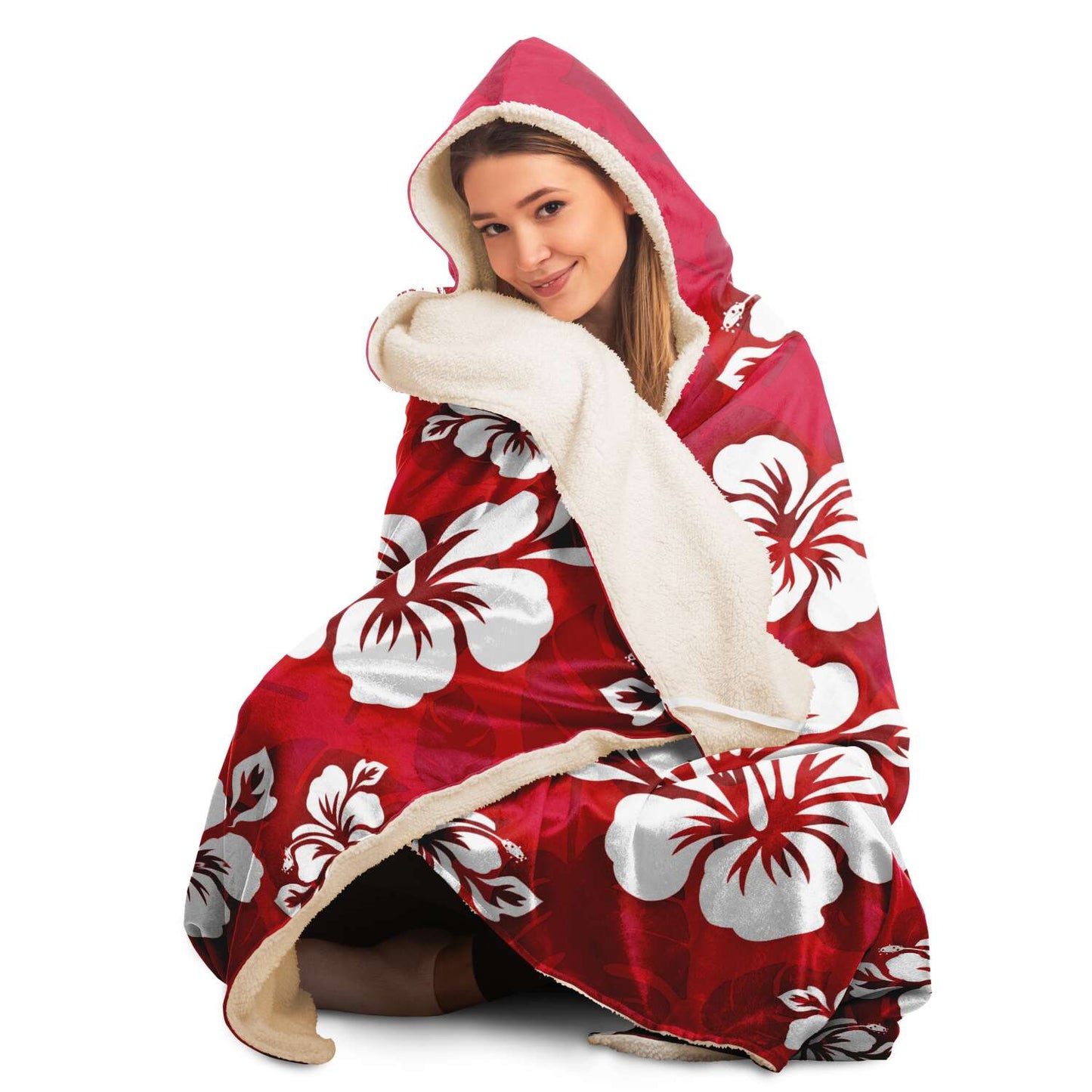 Guam Classic Red Hibiscus Premium Sherpa Hooded Blanket