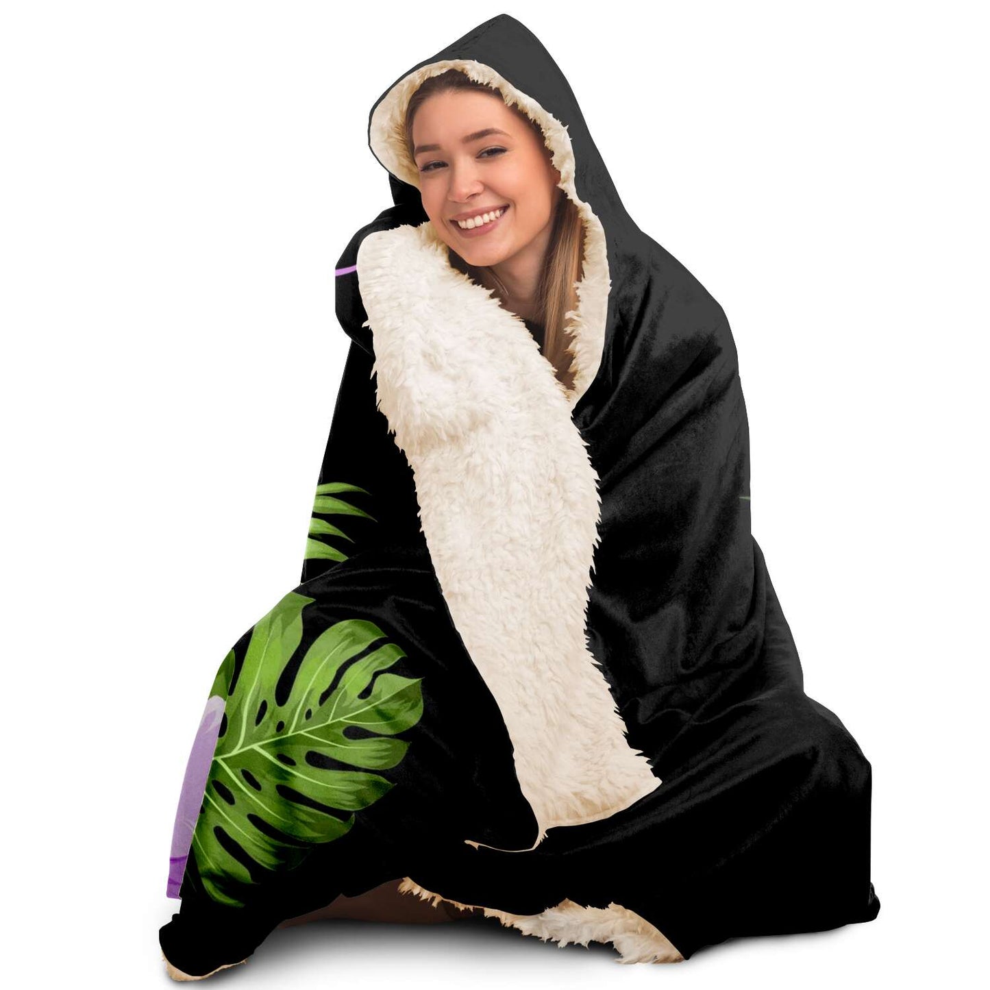 Love Guam Purple Hibiscus Premium Sherpa Hooded Blanket