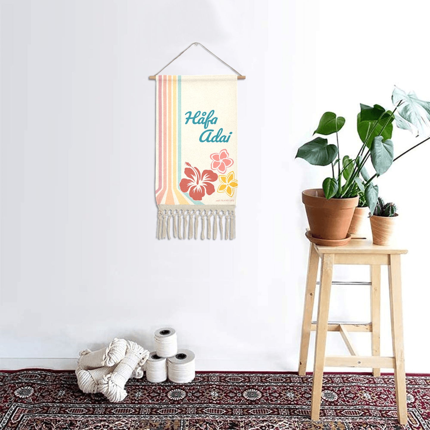 Hafa Adai Retro Flowers Guam CNMI Linen Hanging Poster