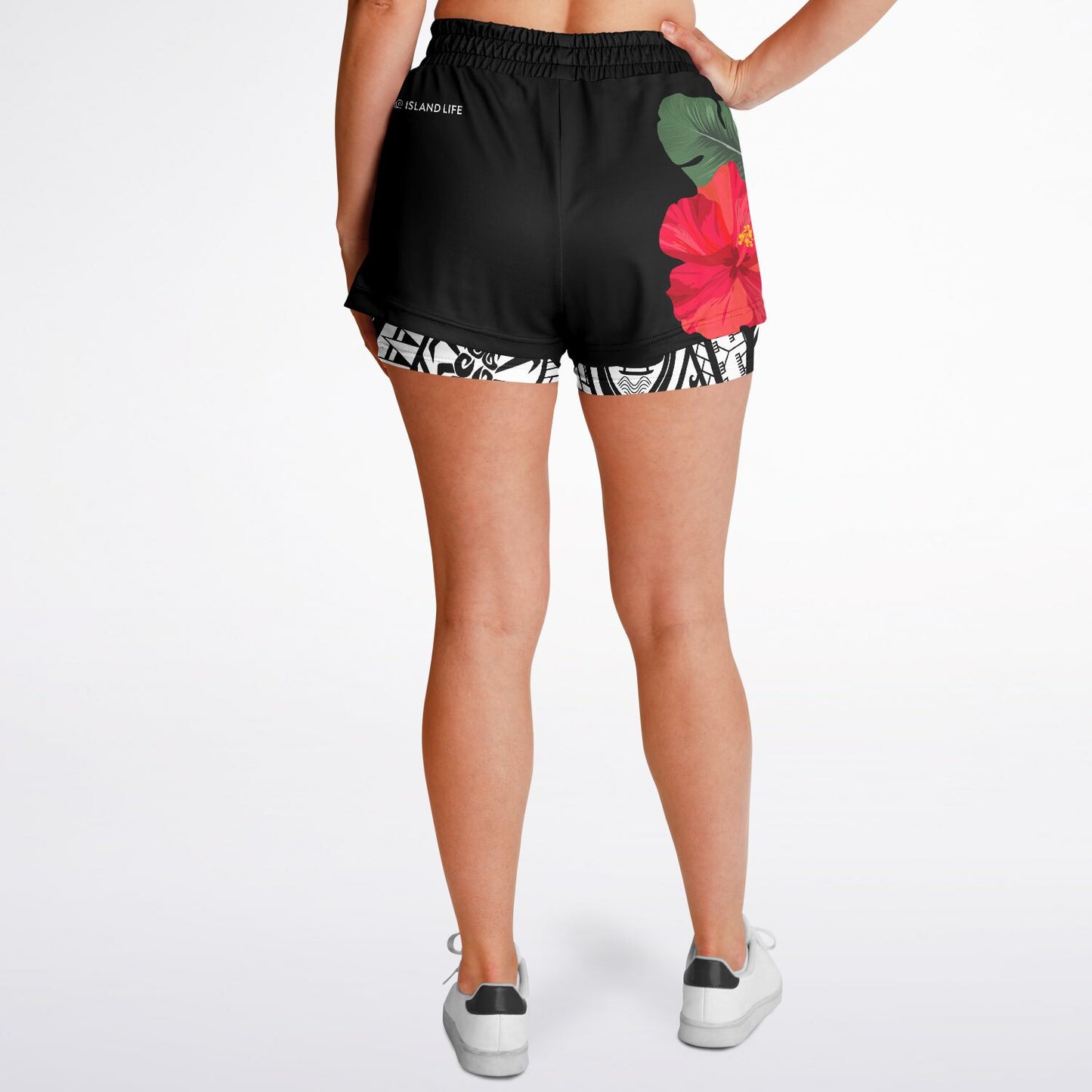 Guam Red Hibiscus Paradise Layer 2-in-1 Phone Pocket Active Shorts
