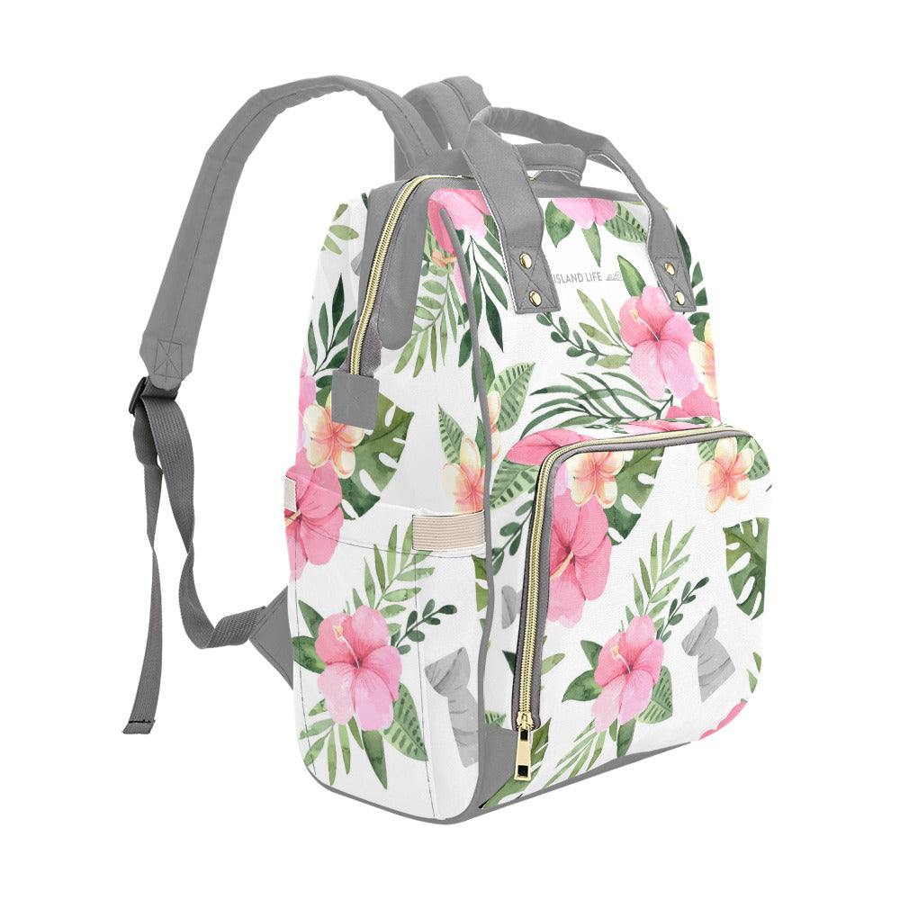 Latte Stone Pink Hibiscus Guam CNMI Multi-Function Baby Diaper Backpack Bag