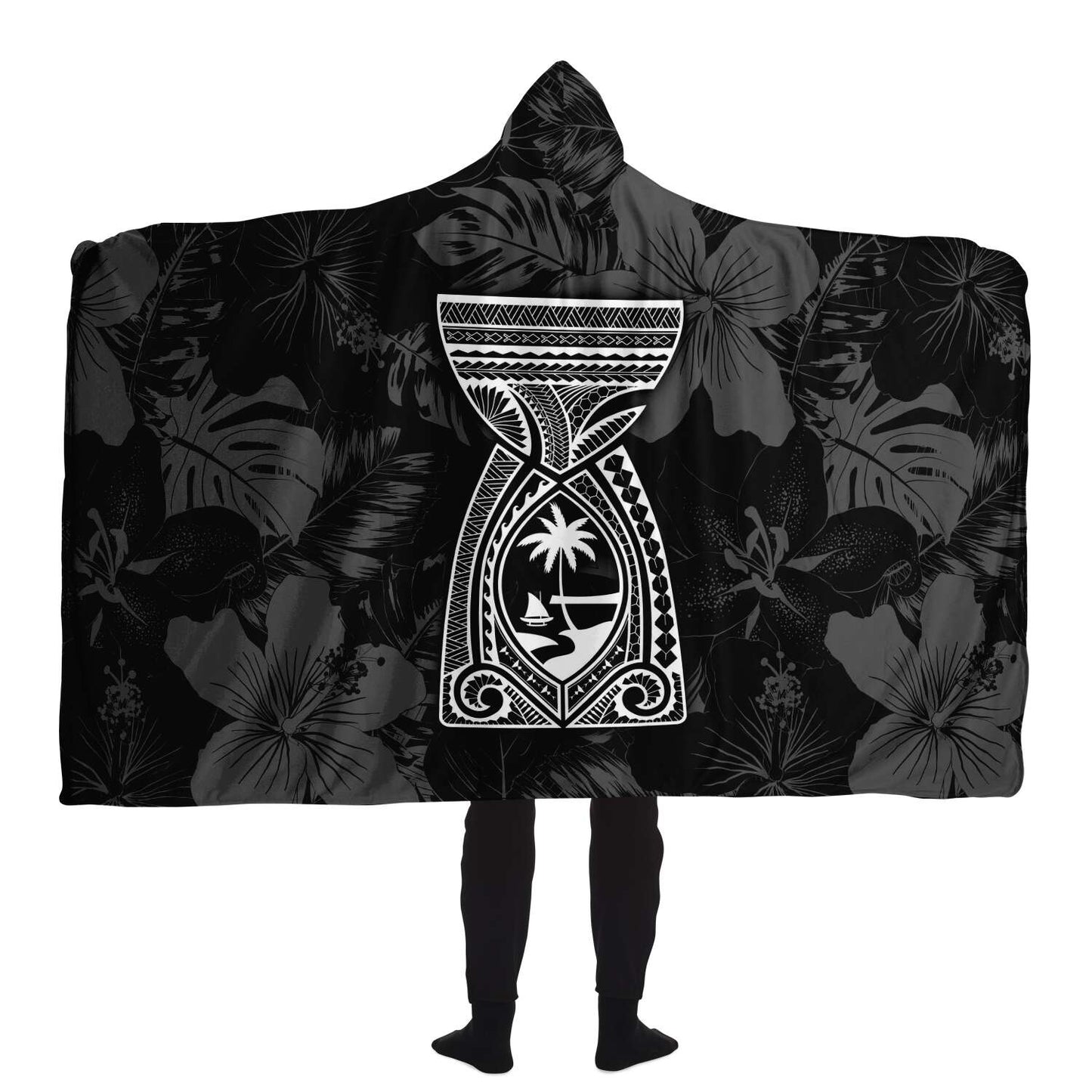 Latte Stone Guam Tribal Black Premium Sherpa Hooded Blanket
