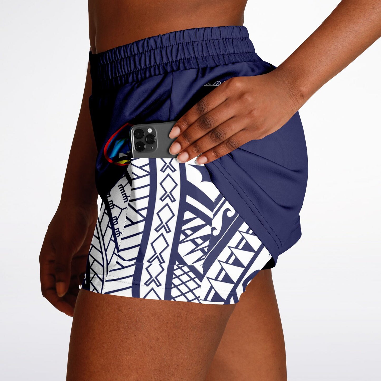 Guam Seal Hibiscus Paradise Layer 2-in-1 Phone Pocket Active Shorts