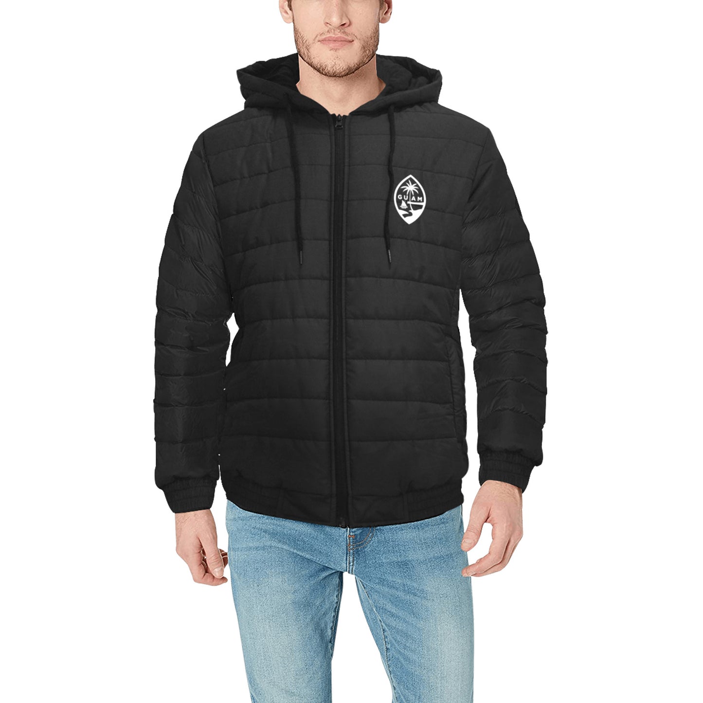 Guam Latte Stone Tribal Men's Hooded Padded Jacket