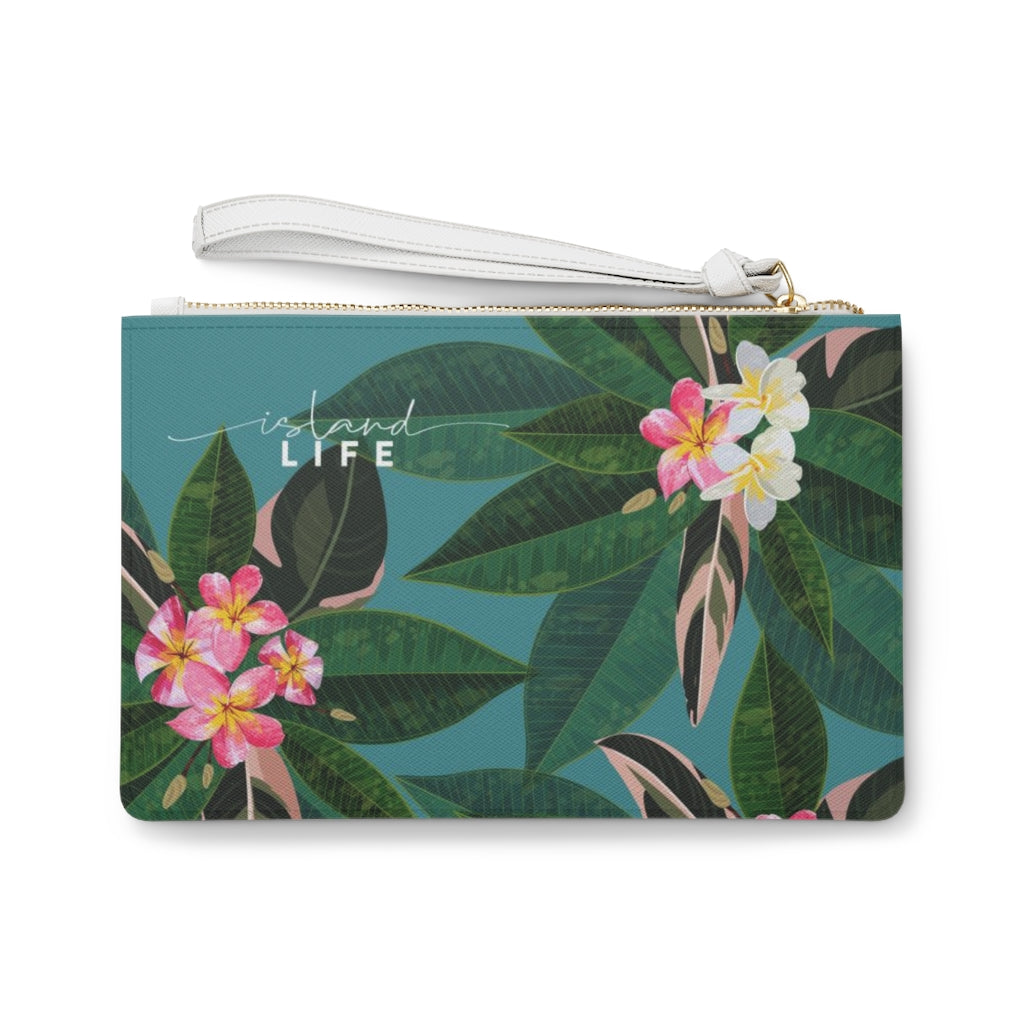 Plumeria Flowers Blue Guam CNMI Clutch Bag