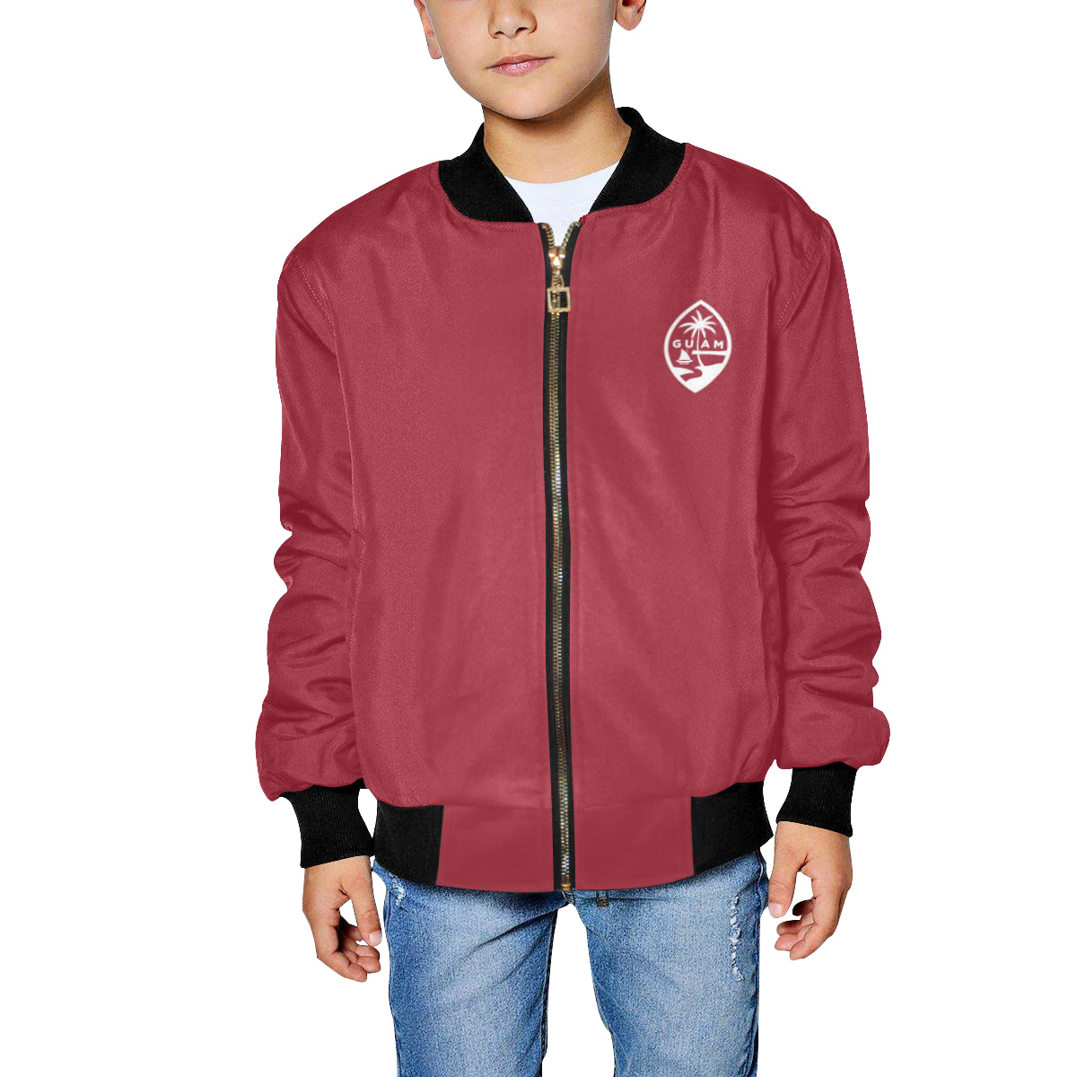 Kids Guam Map Red Bomber Jacket