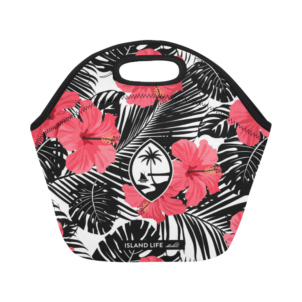 Guam Pink Black Hibiscus Leaves Neoprene Lunch Bag Small