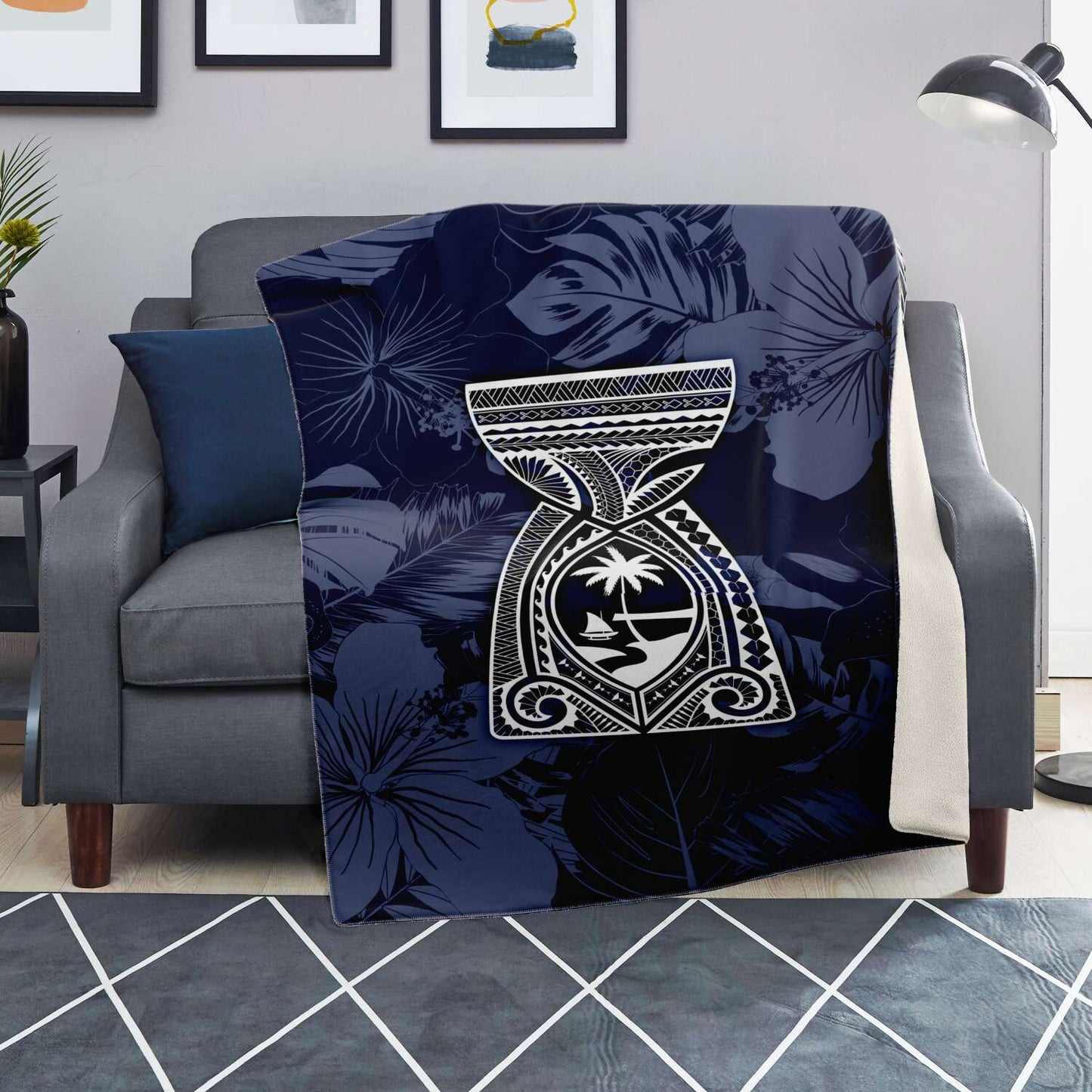 Latte Stone Guam Tribal Blue Microfleece Blanket
