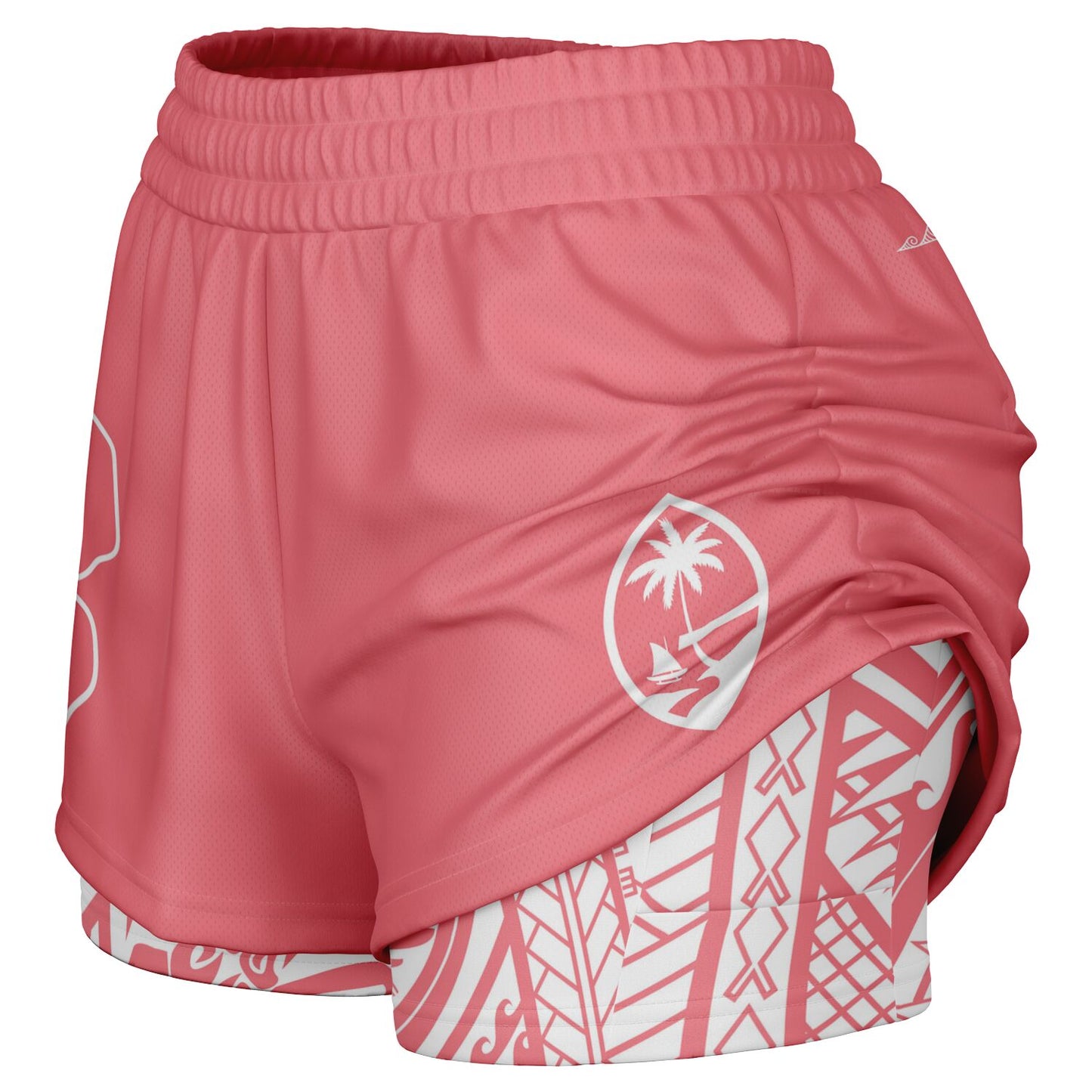 Guam Coral Modern Hibiscus Layer 2-in-1 Phone Pocket Active Shorts