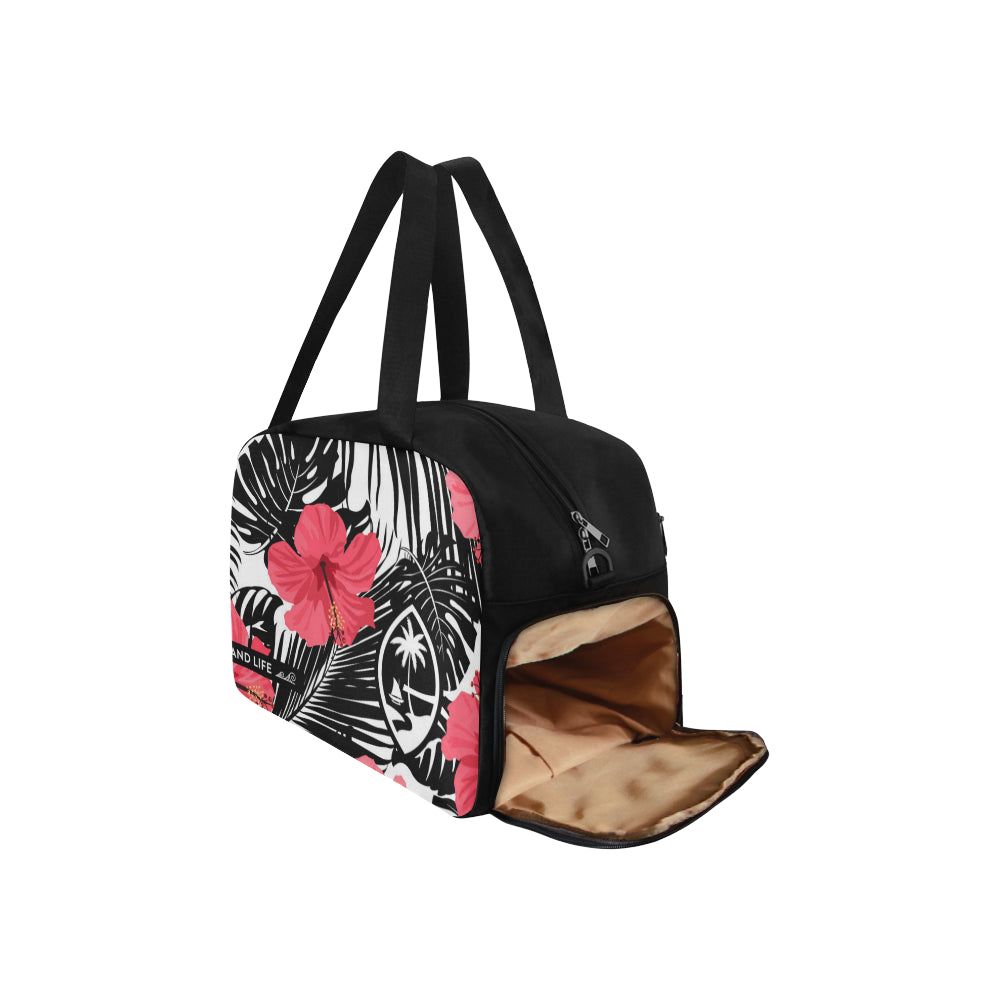 Guam Pink Black Hibiscus Leaves Fitness Gym Bag