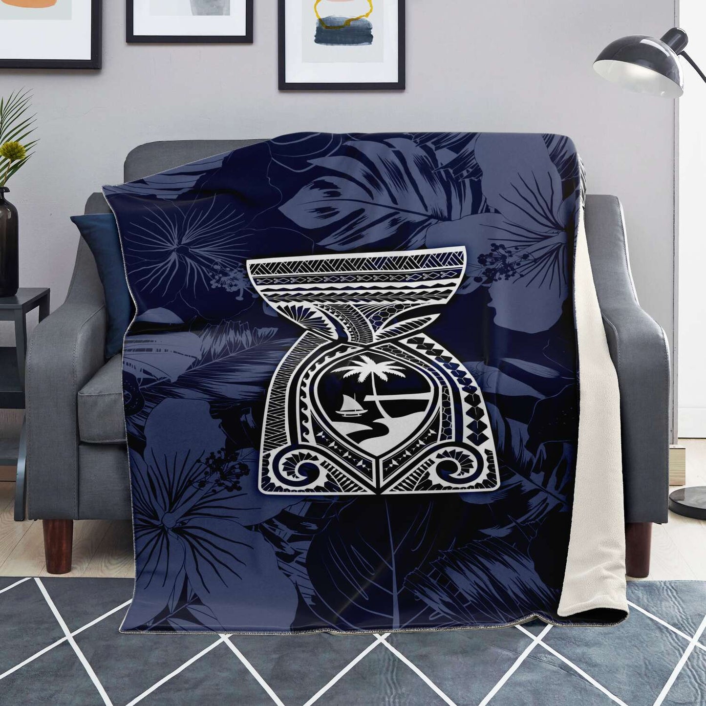 Latte Stone Guam Tribal Blue Microfleece Blanket