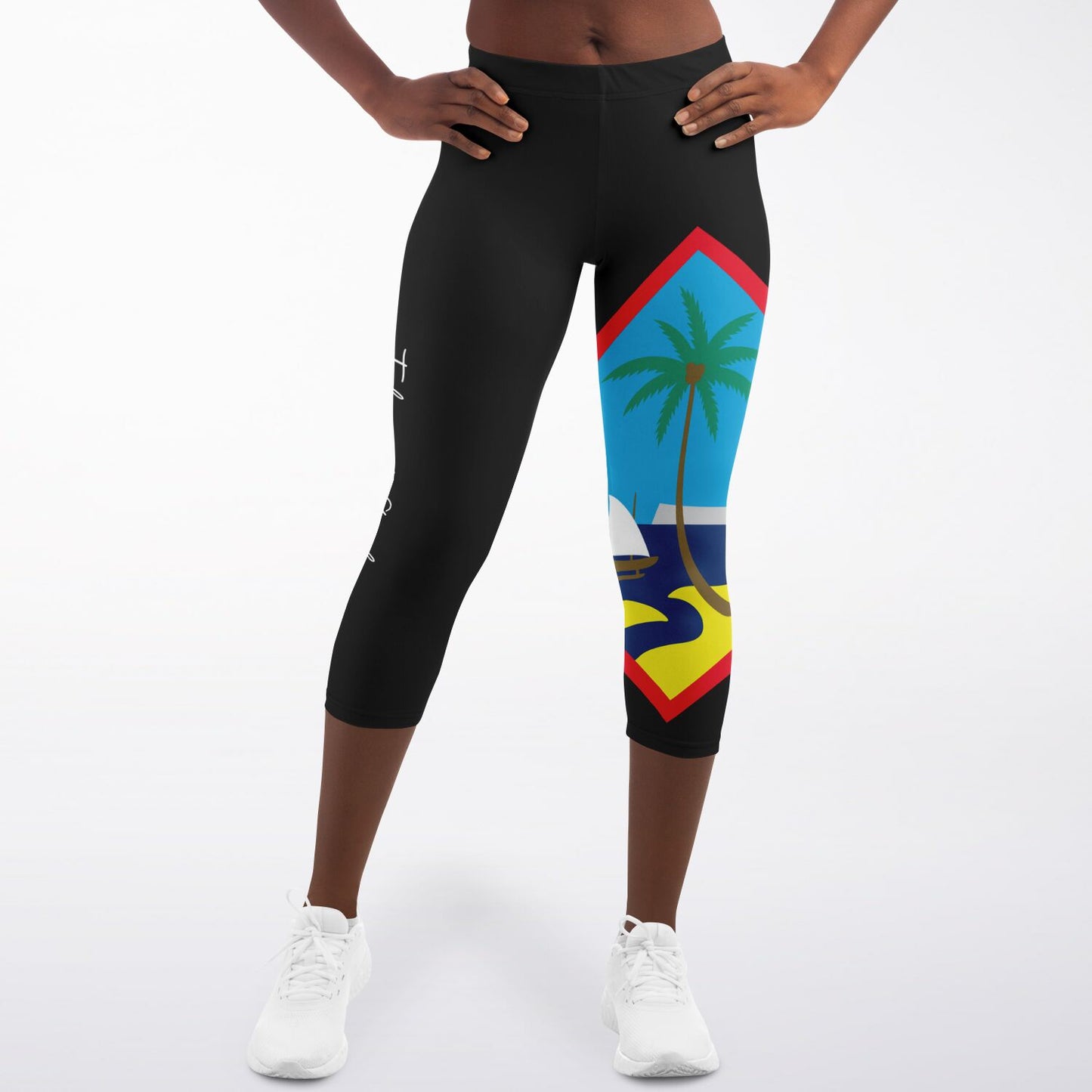 Guam Seal Color Island Girl Black Capri Leggings