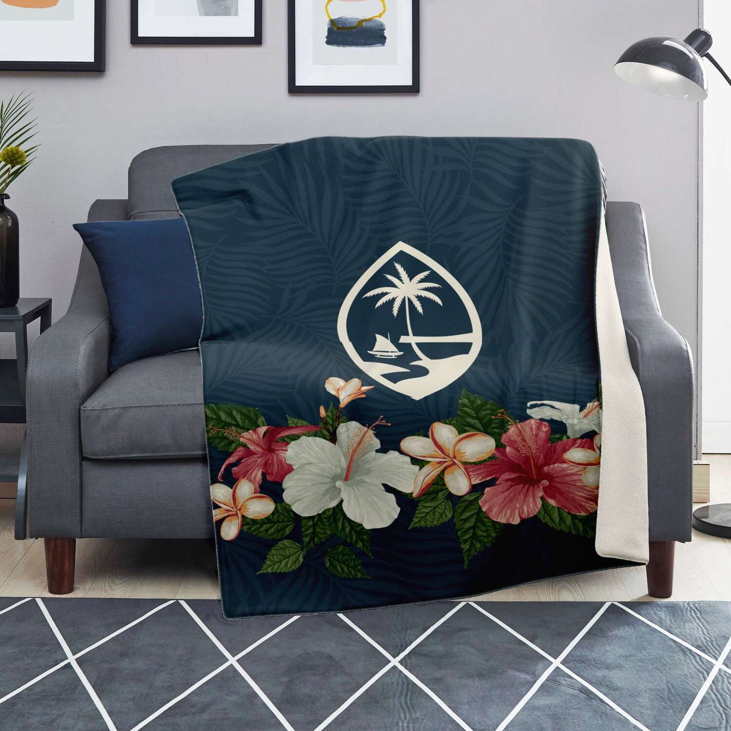 Guam Seal Vintage Hibiscus Microfleece Blanket
