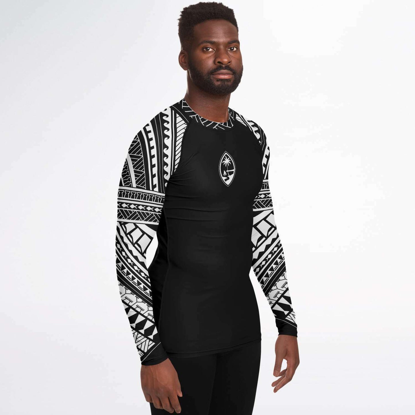 Guam Tribal Men's Black White Rashguard
