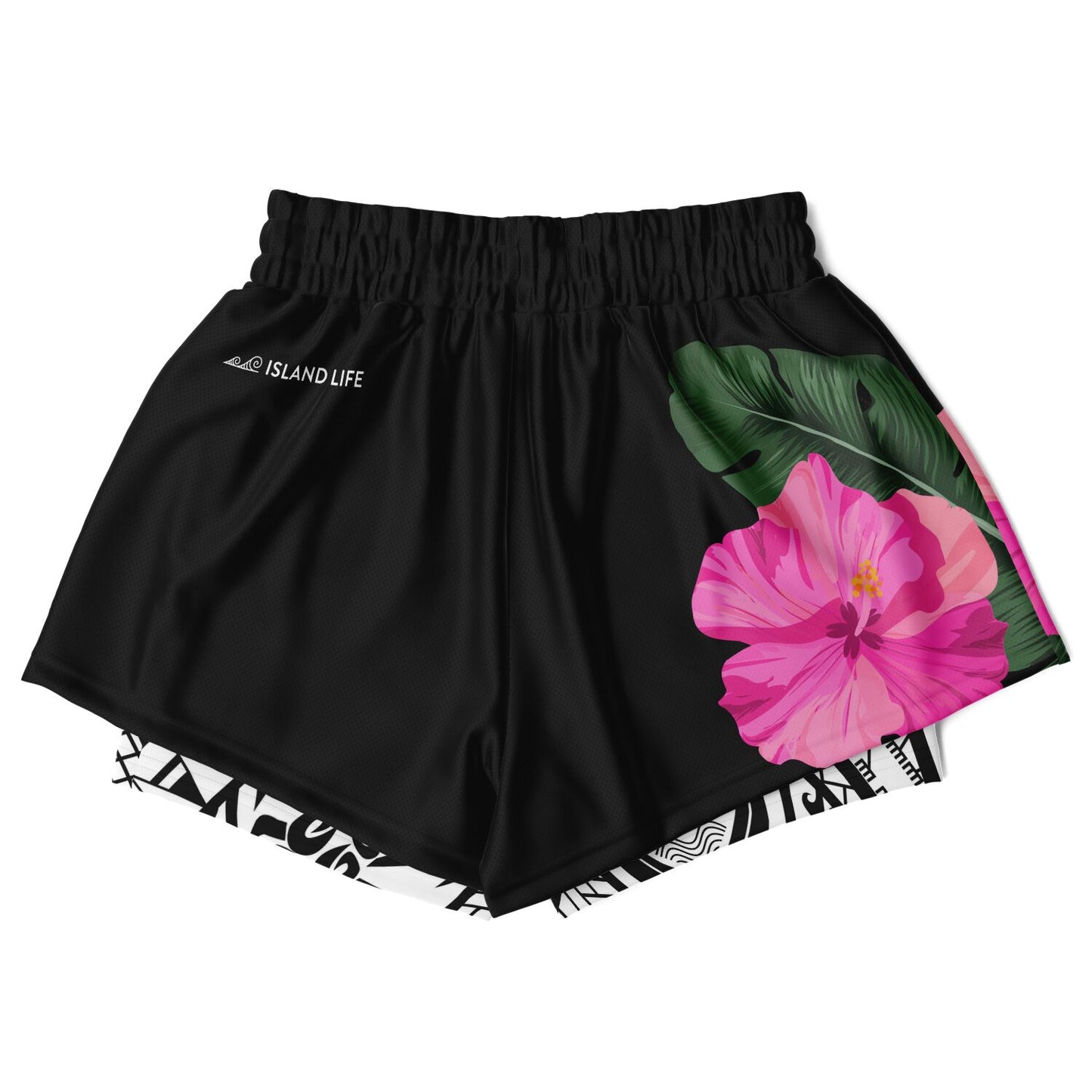 Guam Pink Hibiscus Paradise Layer 2-in-1 Phone Pocket Active Shorts