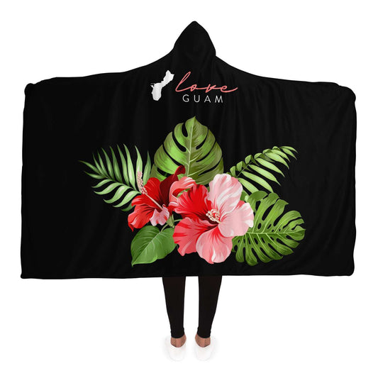 Love Guam Red Hibiscus Premium Sherpa Hooded Blanket