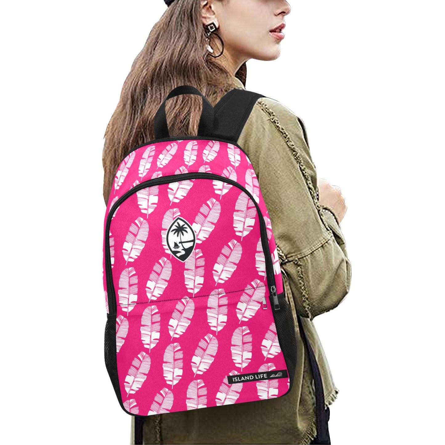 Guam Banana Leaves Pink Laptop Side Pockets Backpack
