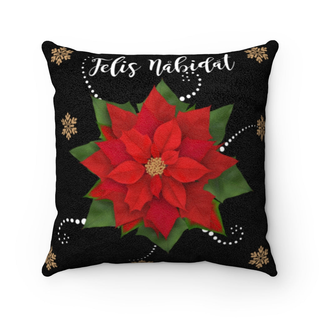 Felis Nabidat Poinsettia Black Guam CNMI Faux Suede Square Pillow Case