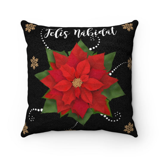 Felis Nabidat Poinsettia Black Guam CNMI Faux Suede Square Pillow Case