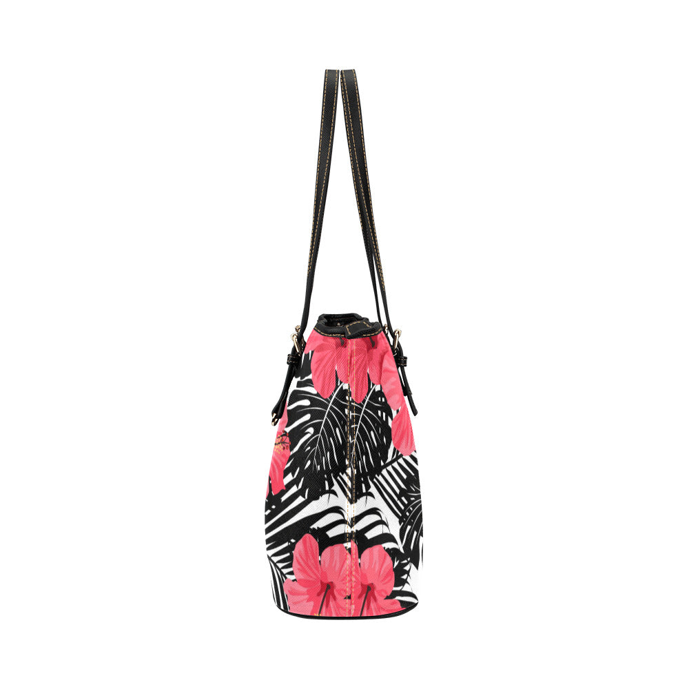 Guam Pink Black Hibiscus Leaves Large Tote Purse
