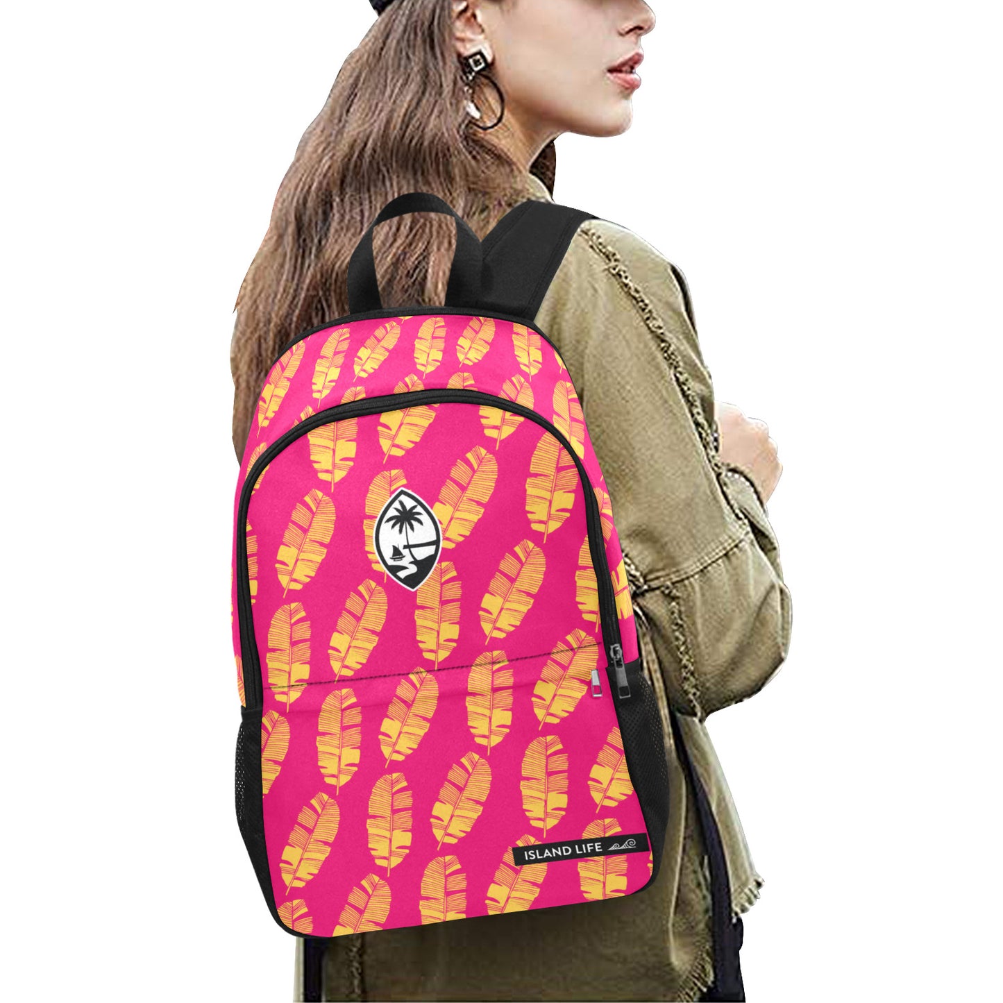 Guam Banana Leaves Pink Yellow Laptop Side Pockets Backpack