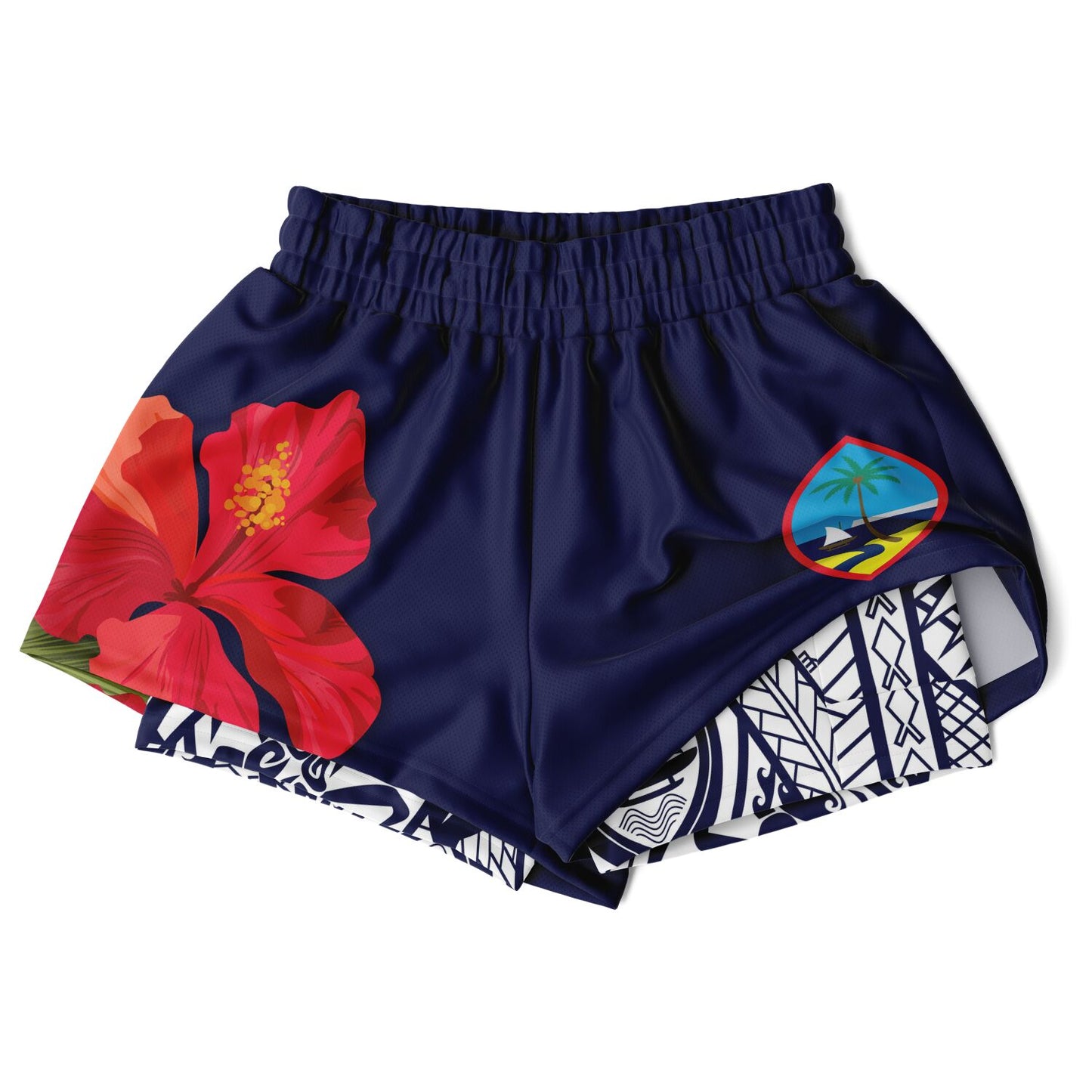 Guam Seal Hibiscus Paradise Layer 2-in-1 Phone Pocket Active Shorts