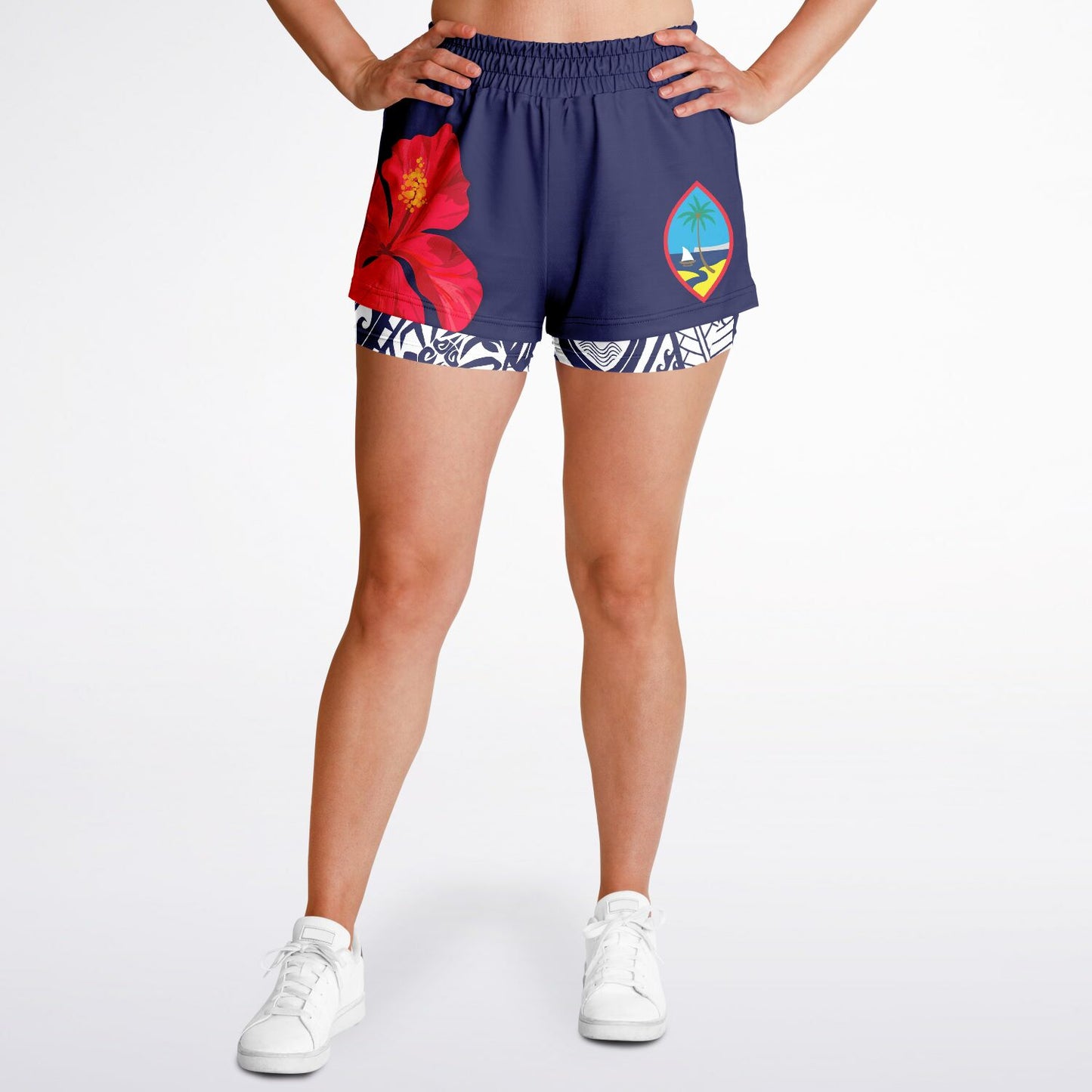 Guam Seal Hibiscus Paradise Layer 2-in-1 Phone Pocket Active Shorts