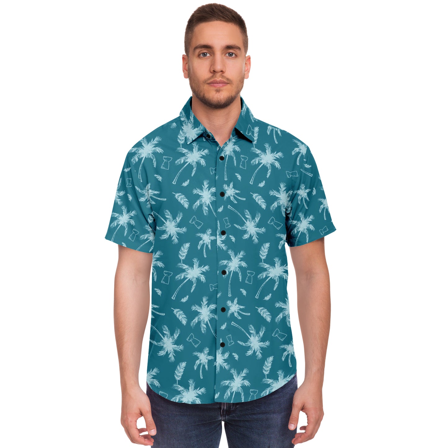 Latte Stone Coconut Trees Blue Button Down Shirt