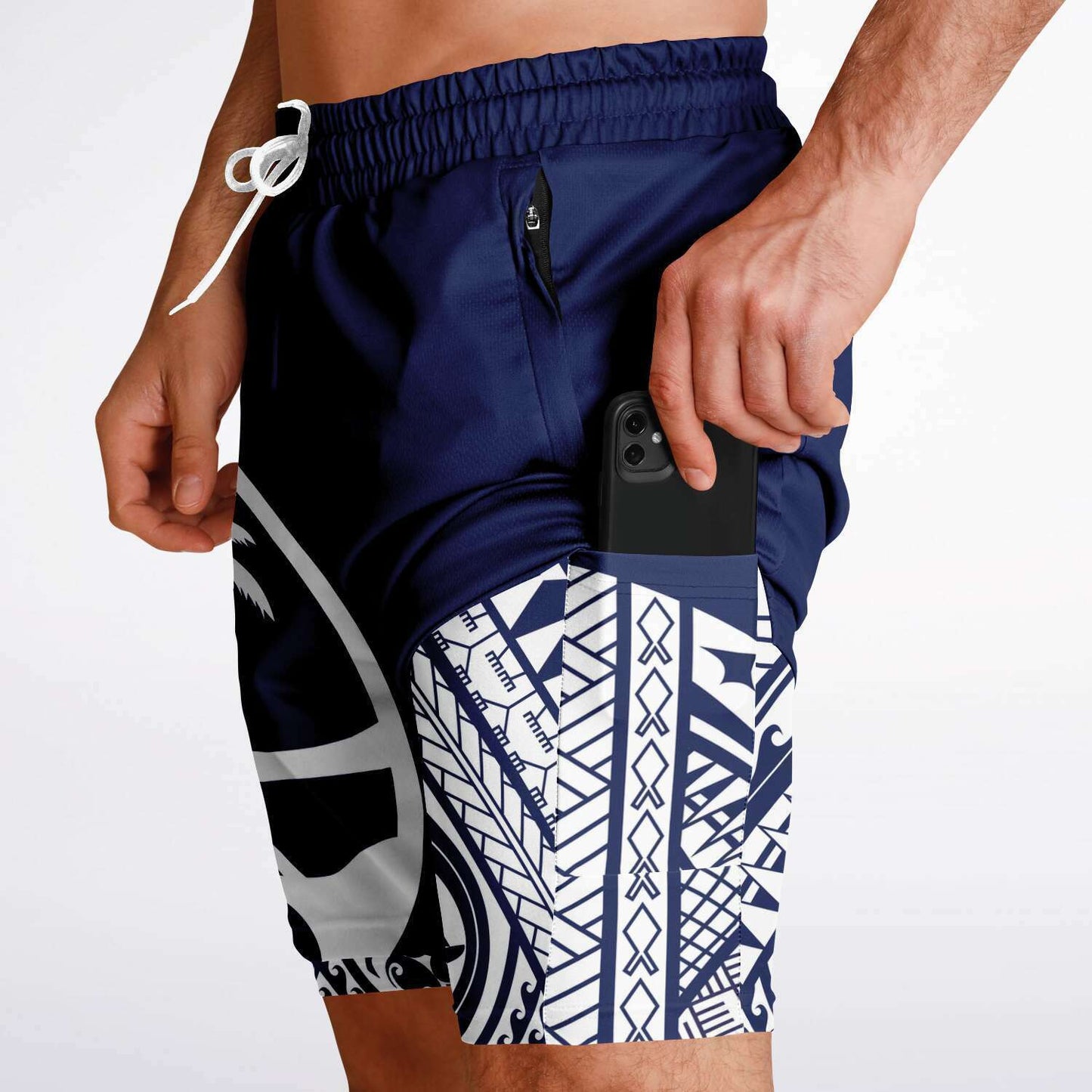 Guam Tribal Layer Blue 2-in-1 Phone Pocket Active Shorts