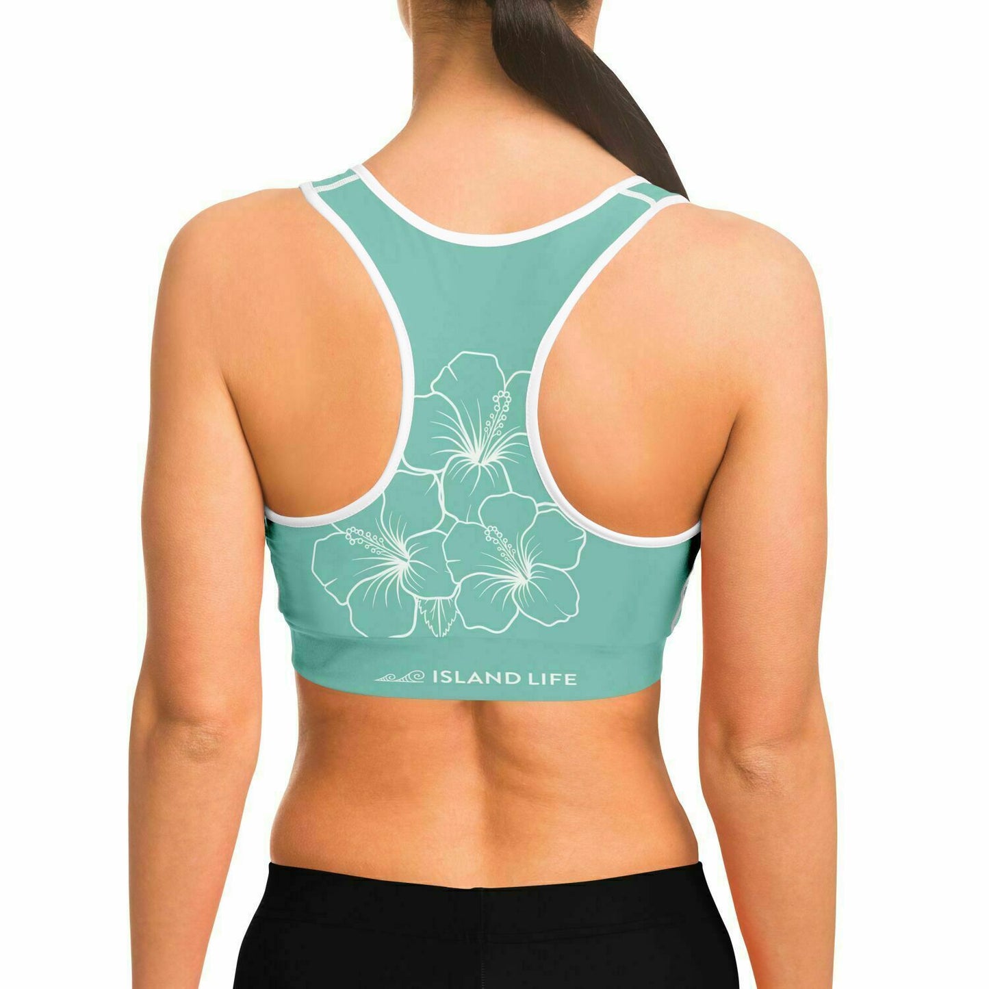 Guam Blue Modern Hibiscus Sports Bra
