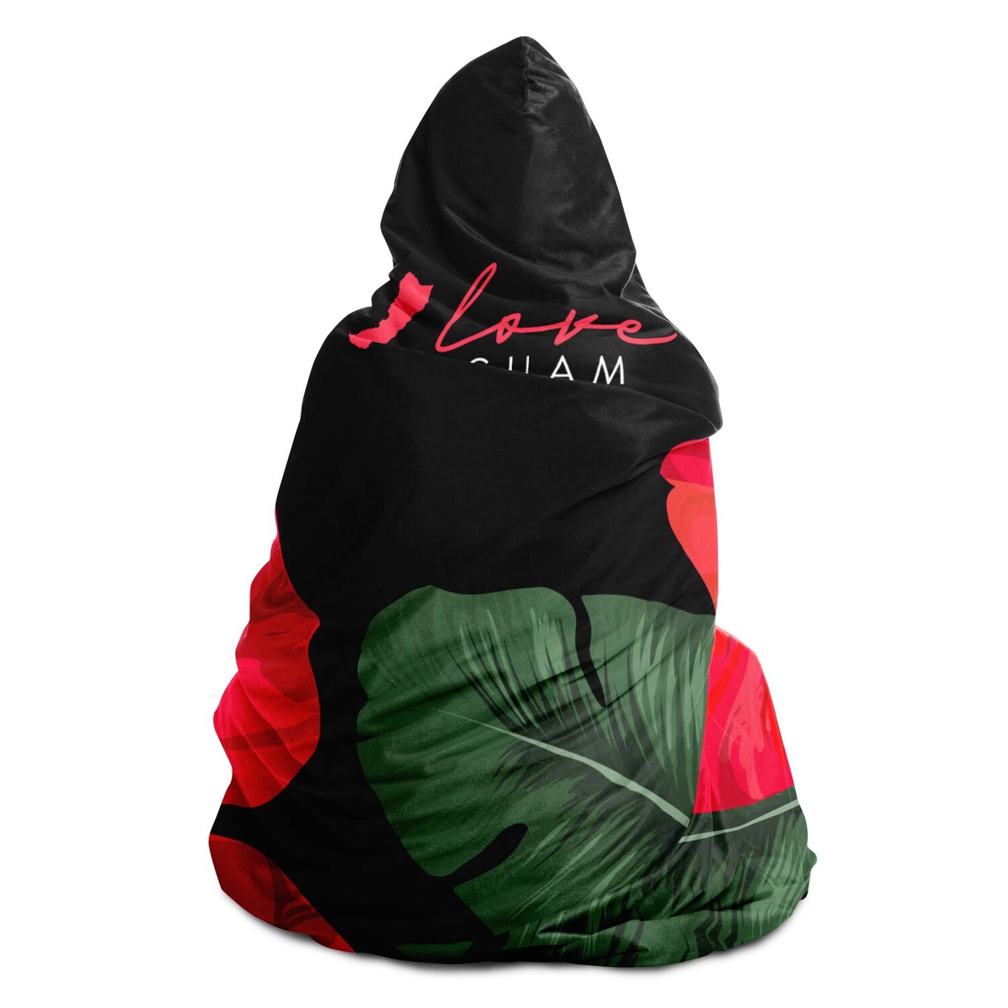 Guam Red Hibiscus Paradise Black Premium Sherpa Hooded Blanket