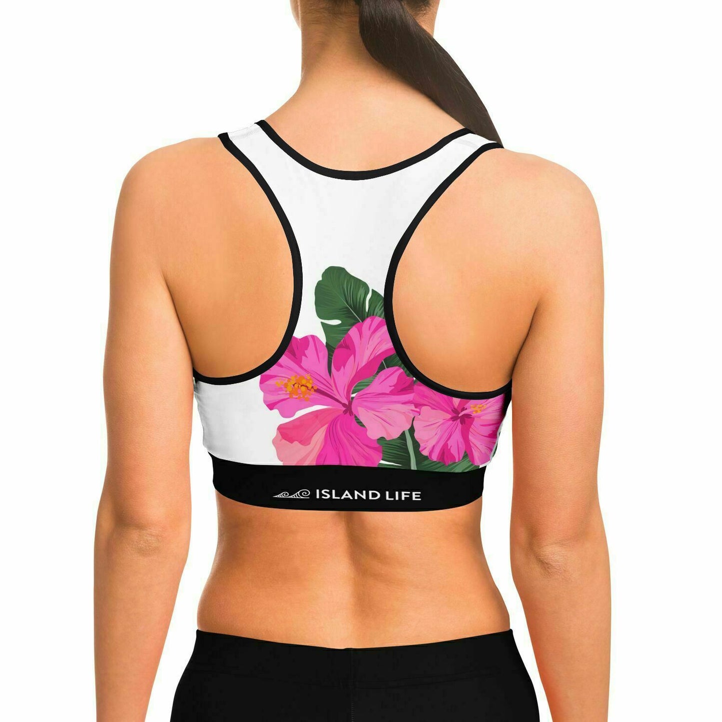 Guam Pink Hibiscus Paradise Sports Bra