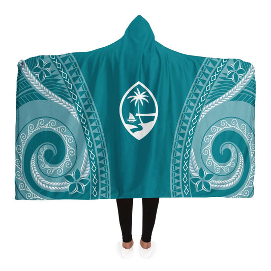 Guam Tribal Blue Premium Sherpa Hooded Blanket