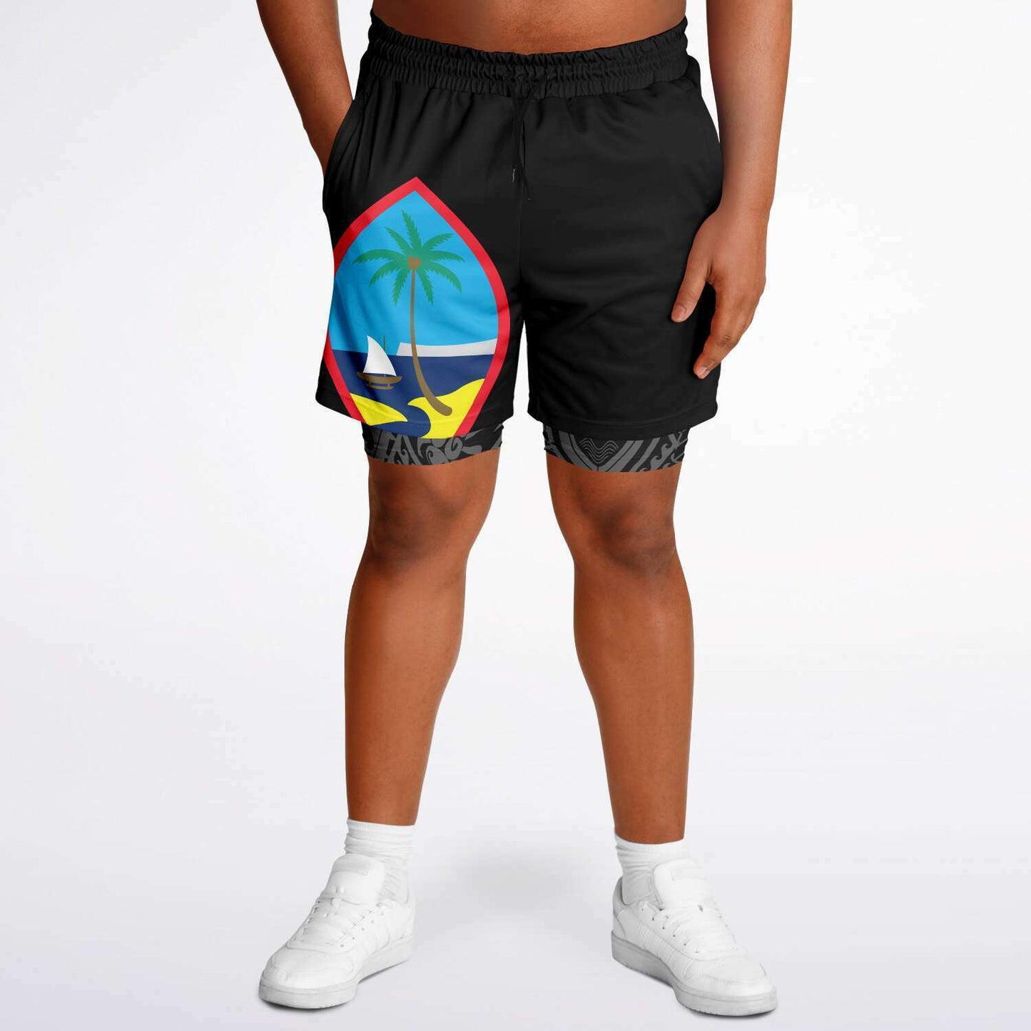 Guam Tribal Layer 2-in-1 Phone Pocket Active Shorts