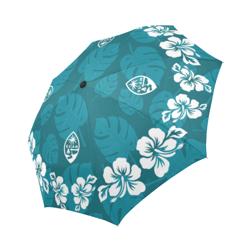 Guam Seal Teal Hibiscus Automatic Folding Umbrella