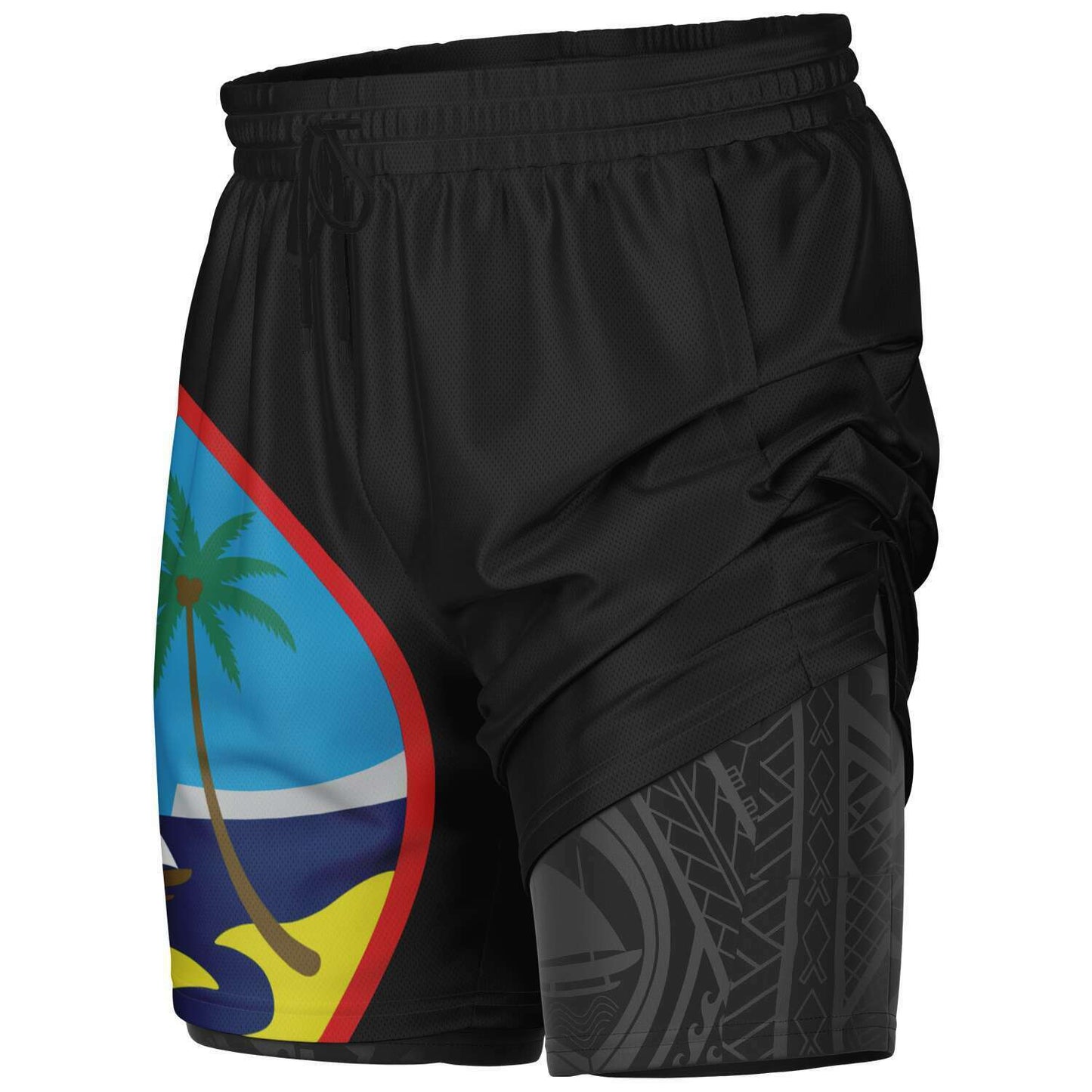 Guam Tribal Layer 2-in-1 Phone Pocket Active Shorts