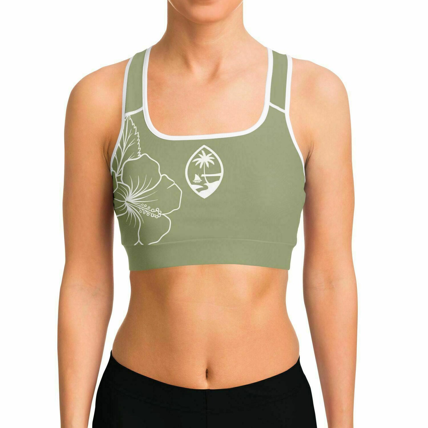 Guam Green Modern Hibiscus Sports Bra