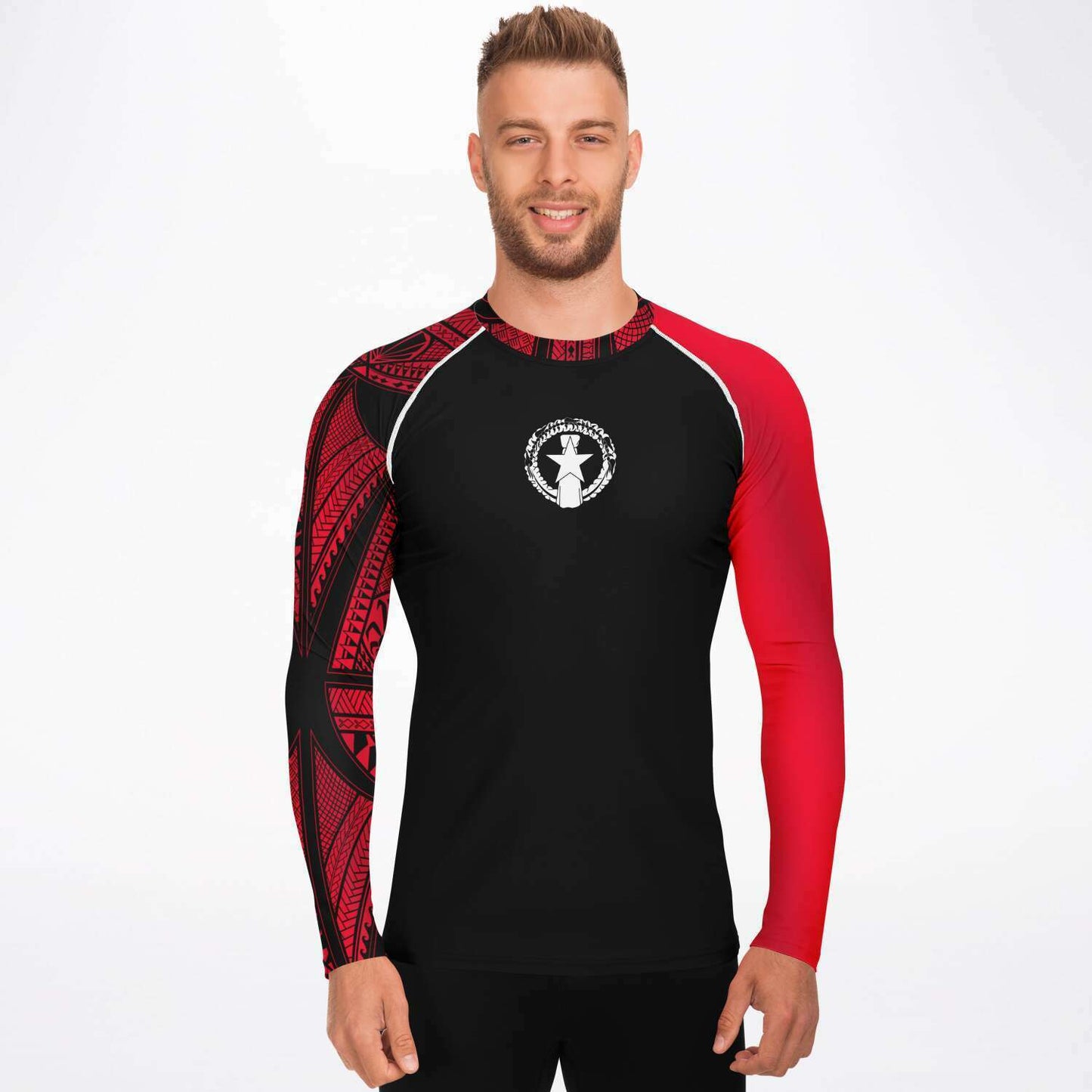 CNMI Tribal Men's Red Rashguard
