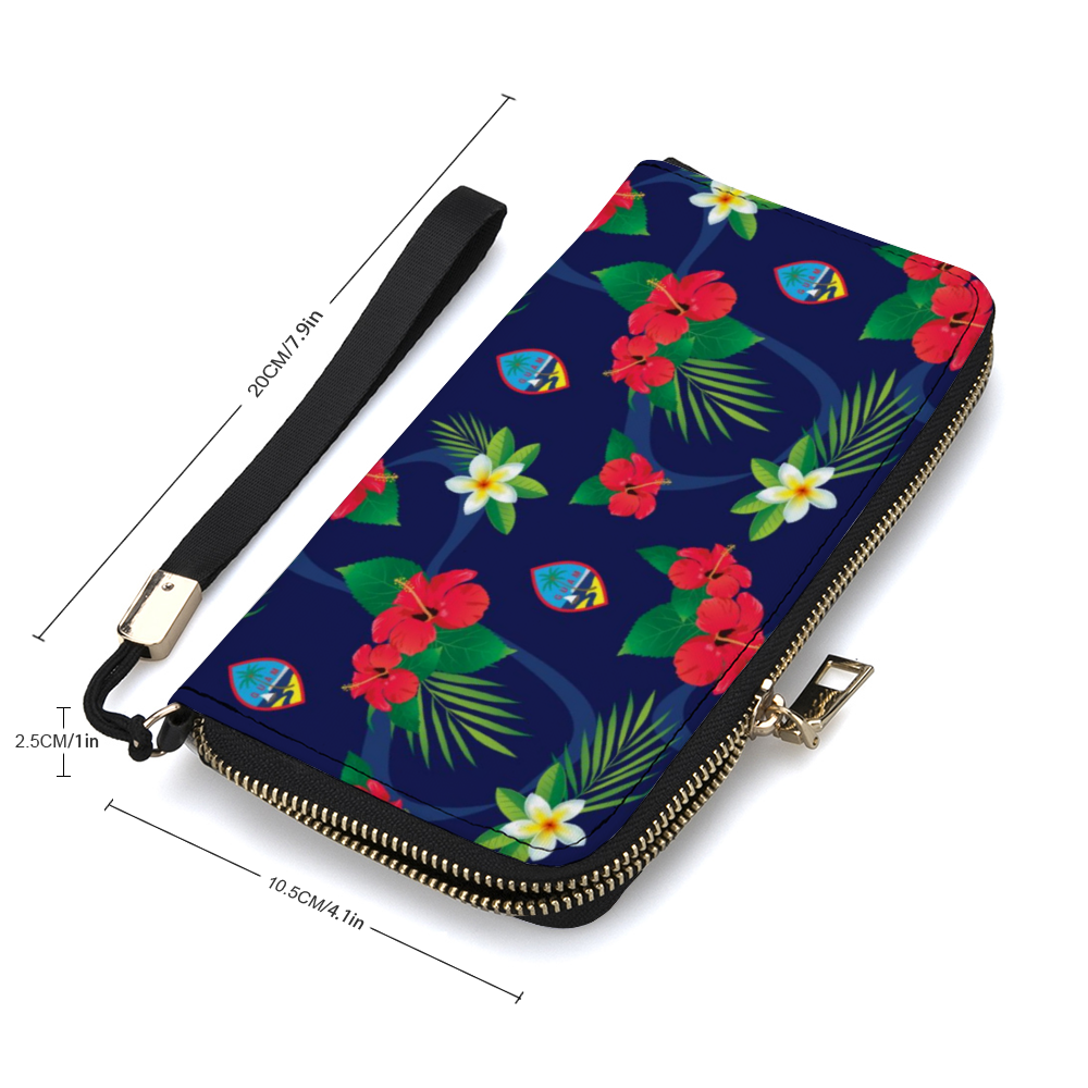 Guam Flag Flowers Women’s Long Wallet Wristlet