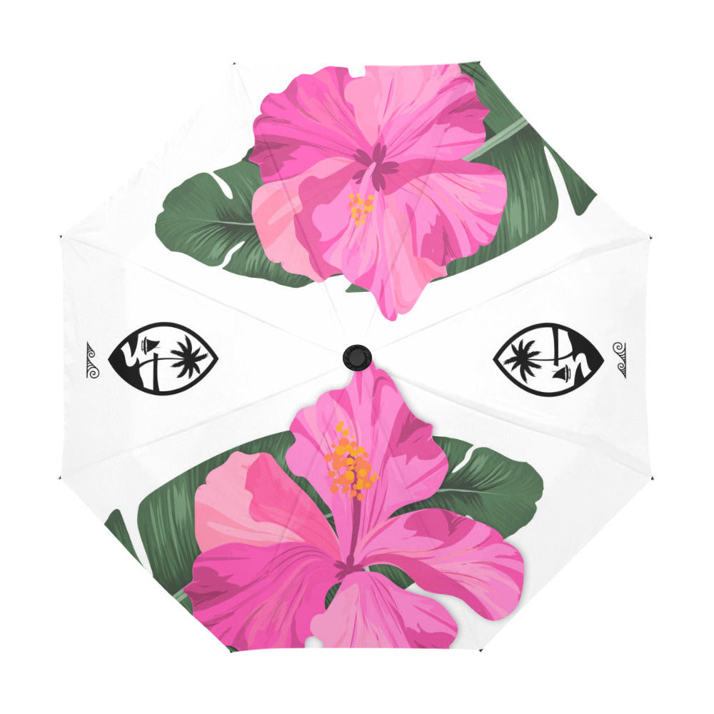 Guam Pink Hibiscus Paradise White Anti-UV Auto Foldable Umbrella