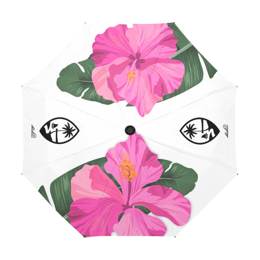 Guam Pink Hibiscus Paradise White Anti-UV Auto Foldable Umbrella