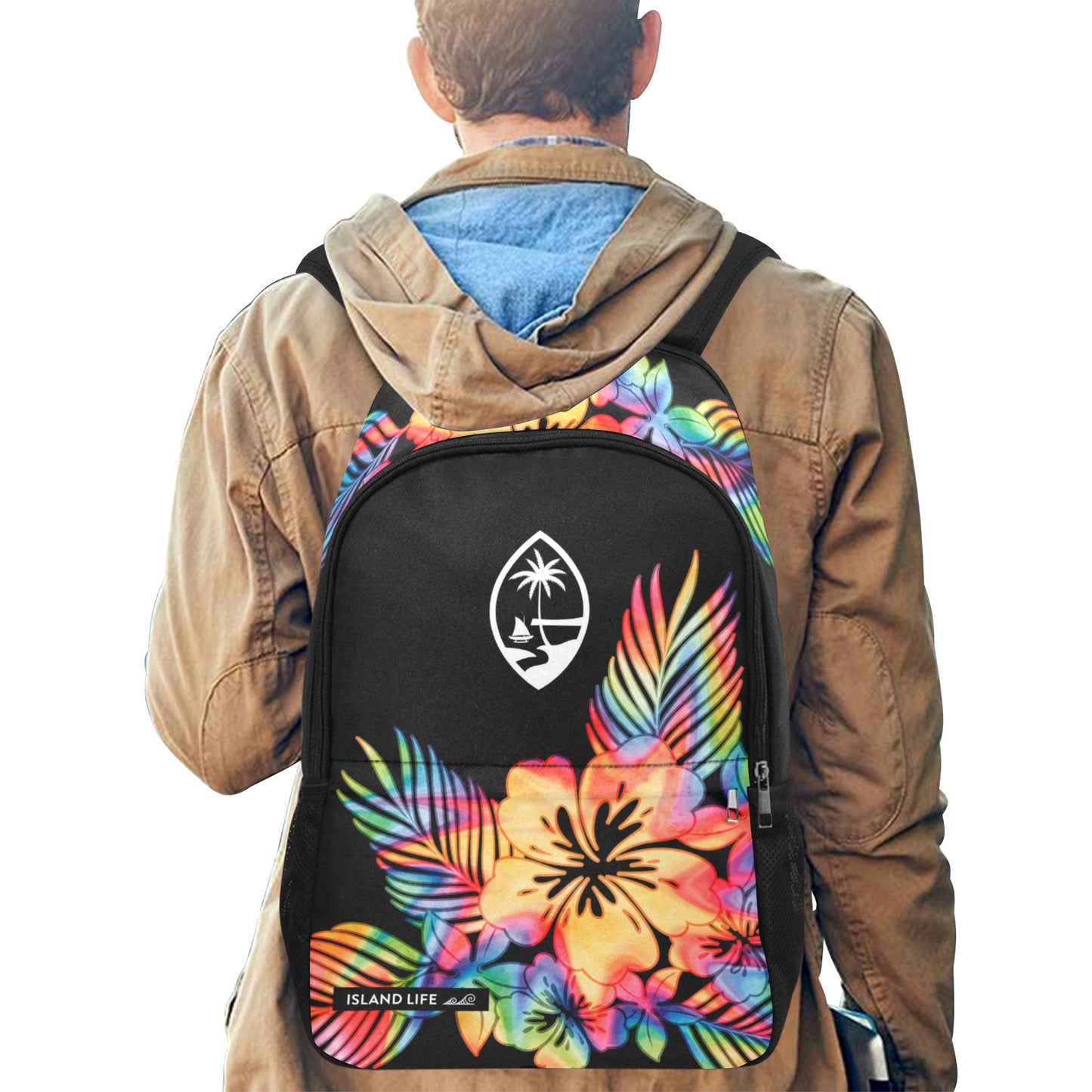 Guam Tropical Hibiscus Tie Dye Laptop Side Pockets Backpack