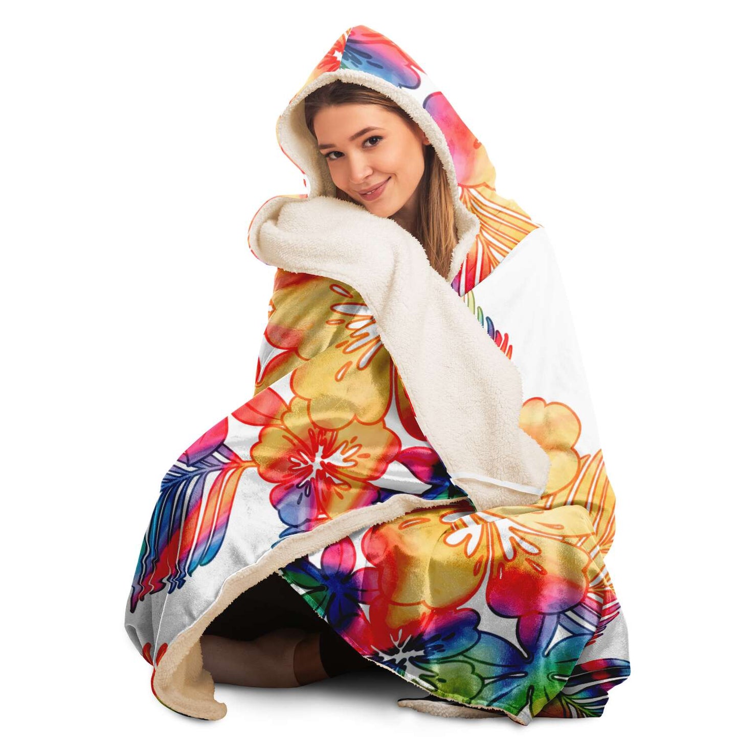 Guam Tropical Hibiscus Tie Dye Premium Sherpa Hooded Blanket