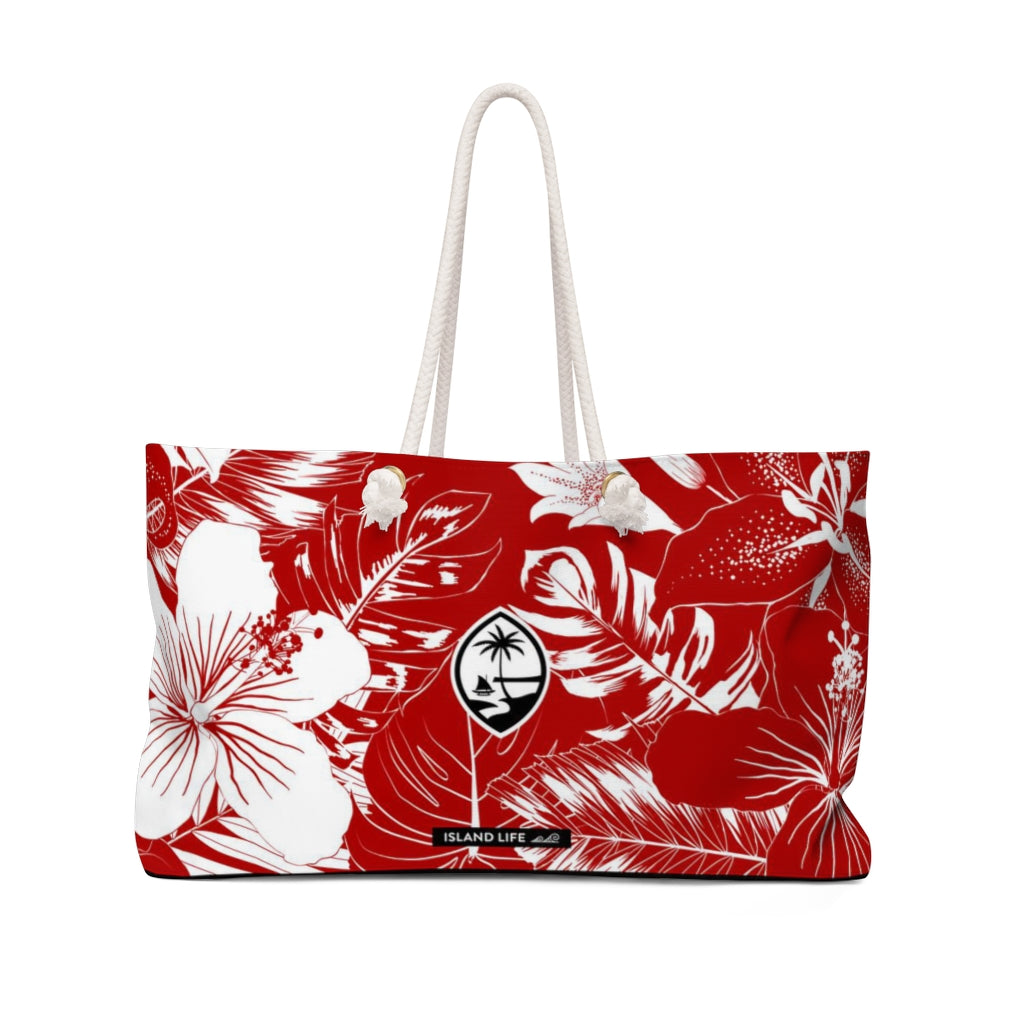 Guam Hibiscus Floral Red Weekender Tote Bag