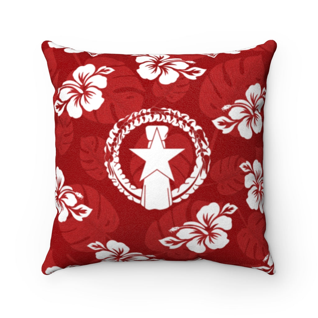 CNMI Classic Red Hibiscus Faux Suede Square Pillow Case