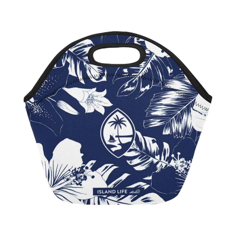 Guam Blue Floral Neoprene Lunch Bag Small