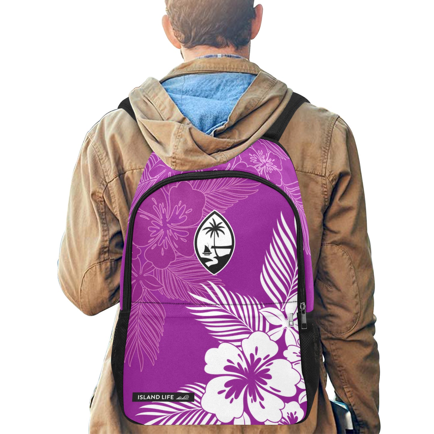 Guam Tropical Hibiscus Fuchsia Laptop Side Pockets Backpack