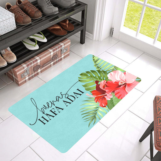 Buenas Hafa Adai Hibiscus Chamorro Guam CNMI Doormat 30"x18"