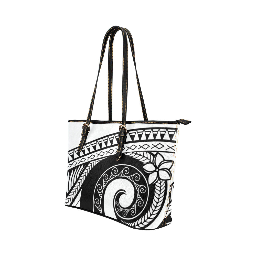 Guam CNMI Tribal White Large Leather Tote Purse